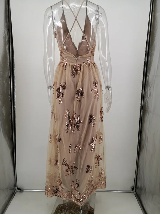 Backless Slip Green Sequin Party dress women summer Night club bodycon maxi Dress elegant evening dresses