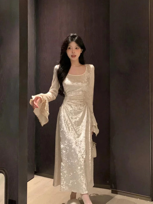 Women Long Sleeve Elegant Party Midi Dress Female Dress Semi Formal