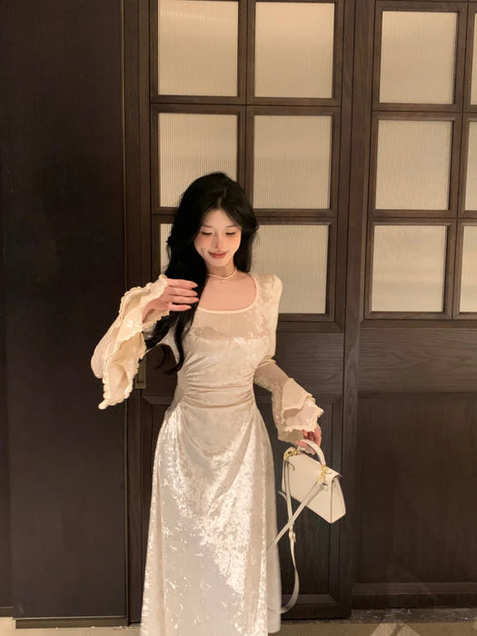 Women Long Sleeve Elegant Party Midi Dress Female Dress Semi Formal