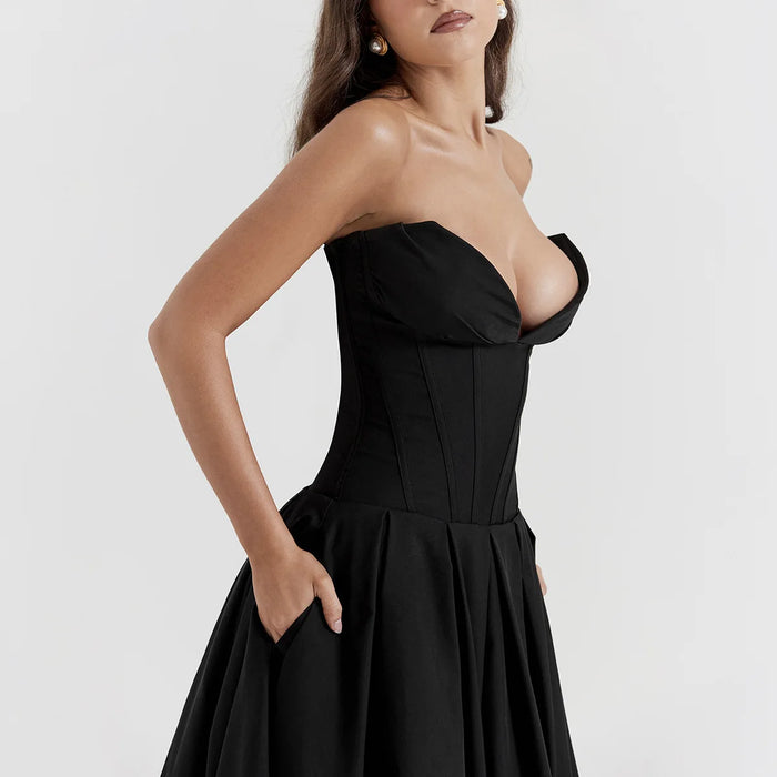 Suninheart Black Elegant Wedding Events Dress Sexy Strapless Corset Dress Midi Christmas Party Dresses for Women Suninheart Black Elegant Wedding Events Dress Sexy Strapless Corset Dress Midi Christmas Party Dresses for Women