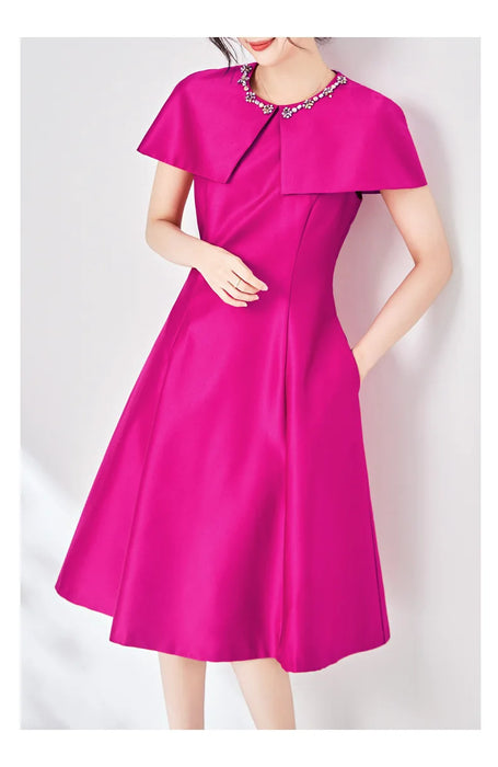 Elegant Diamonds Cloak Sleeve Dinner Party Dresses for Women Fashion Spring Summer Dress Solid Aline Knee Length