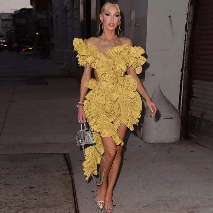 Women Tierred High Low Asymmetrical Ball Gown Dress Sexy Club Party Evening High Night Dresses