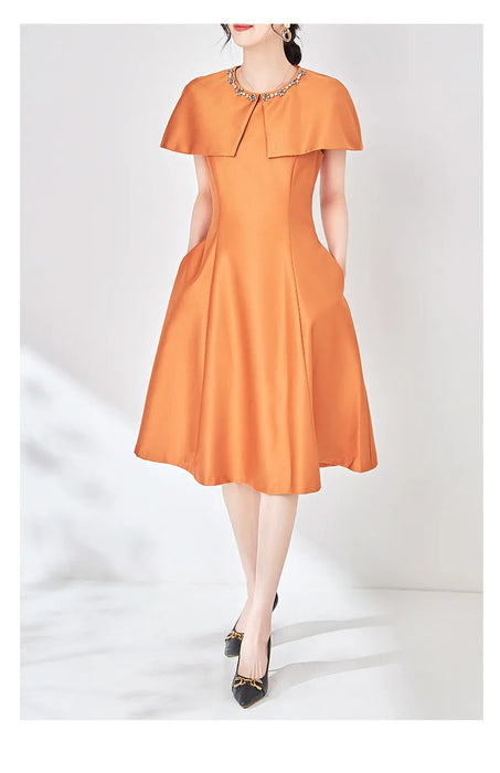 Elegant Diamonds Cloak Sleeve Dinner Party Dresses for Women Fashion Spring Summer Dress Solid Aline Knee Length