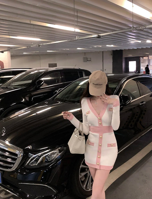 Fall Winter Sweater Women Vintage Long Sleeve Slim Sexy Bodycon Dress Fashion Office Lady