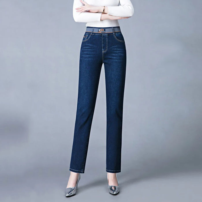 Big Size 36 Straight Jeans Women Casaul Vintage Denim Pants Retro Trousers High Waist Stretch