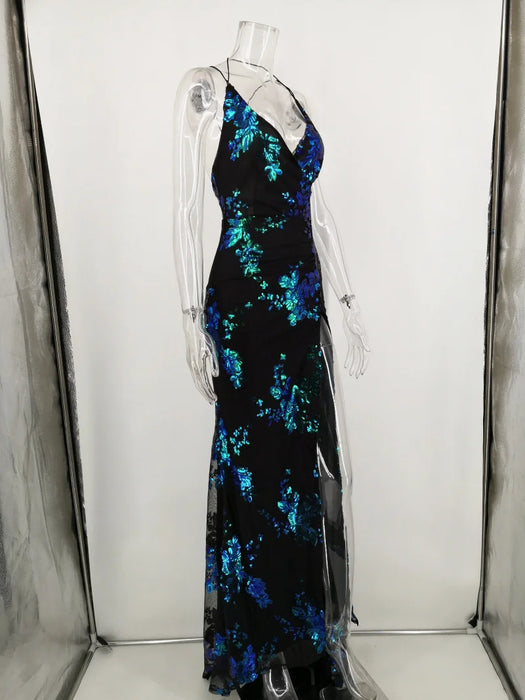 Black Sequins maxi Summer dress women Elegant Backless Party Dress long club Bodycon dresses