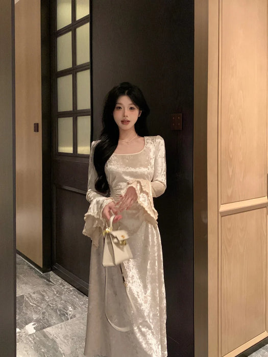 Women Long Sleeve Elegant Party Midi Dress Female Dress Semi Formal