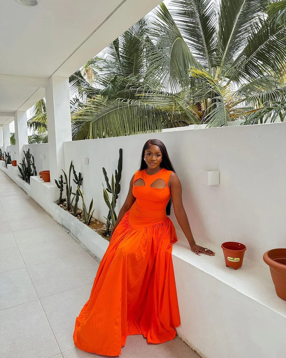 Summer Sleeveless Sweet Cute O-Neck Hollow Out Floor-Length Long Women Dress Beach Streetwear Maxi Dresses