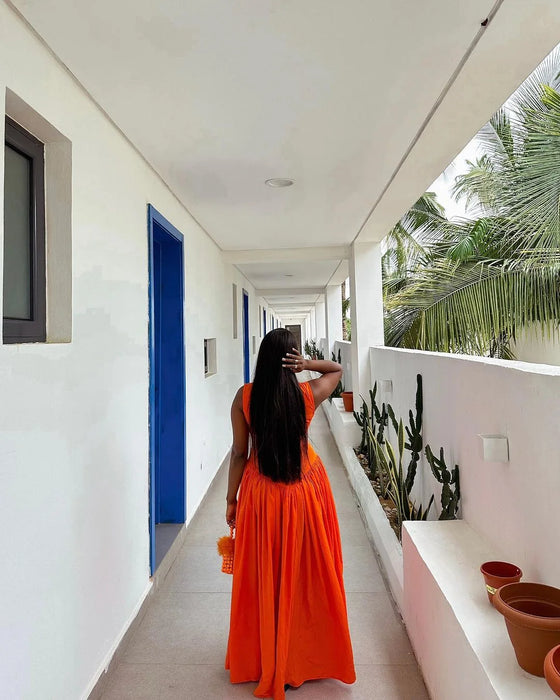 Summer Sleeveless Sweet Cute O-Neck Hollow Out Floor-Length Long Women Dress Beach Streetwear Maxi Dresses