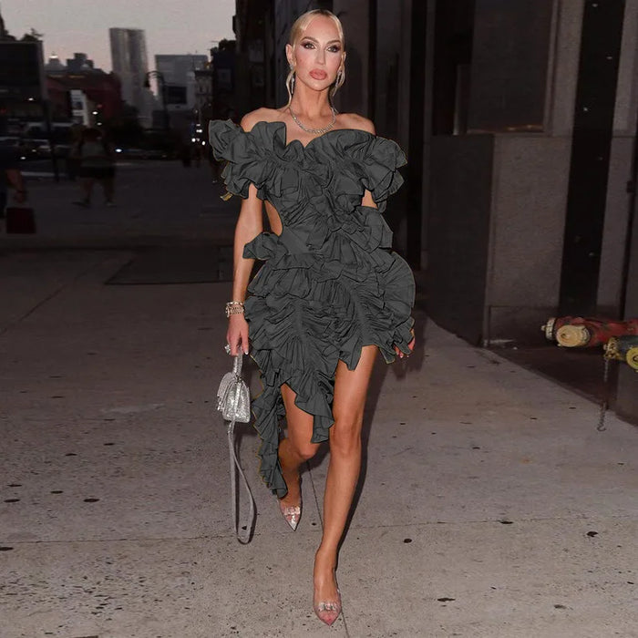 Women Tierred High Low Asymmetrical Ball Gown Dress Sexy Club Party Evening High Night Dresses