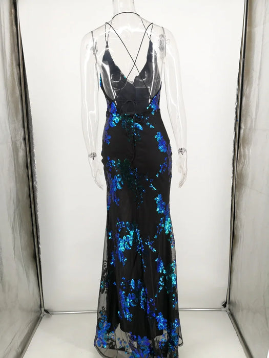 Black Sequins maxi Summer dress women Elegant Backless Party Dress long club Bodycon dresses
