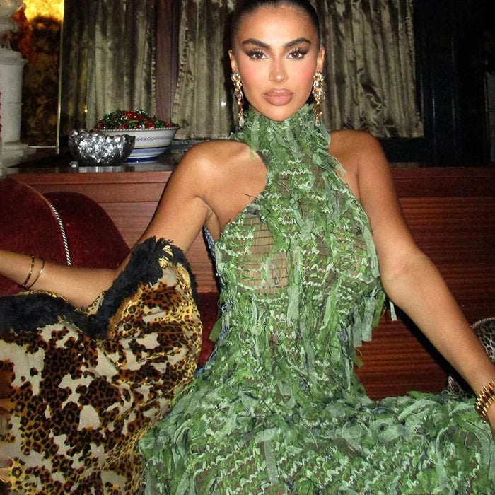 Women Patchwork Sleeveless See Though A-line Maxi Dress Sexy Party Club Evening Prom Long Chic Dresses