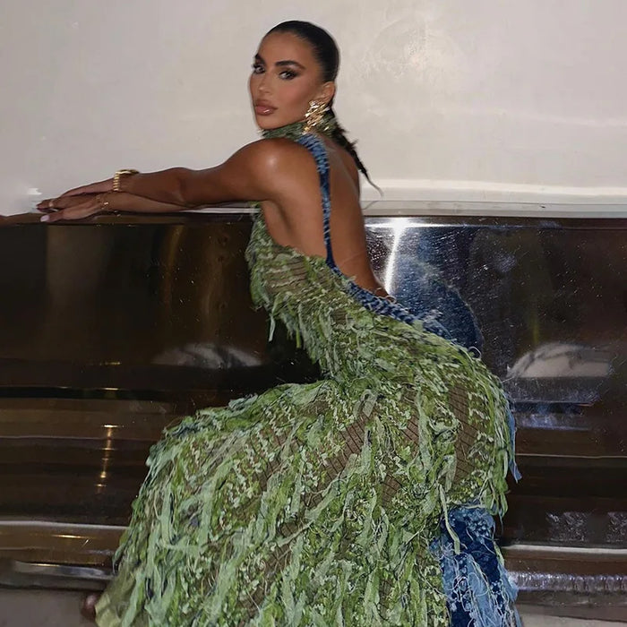 Women Patchwork Sleeveless See Though A-line Maxi Dress Sexy Party Club Evening Prom Long Chic Dresses