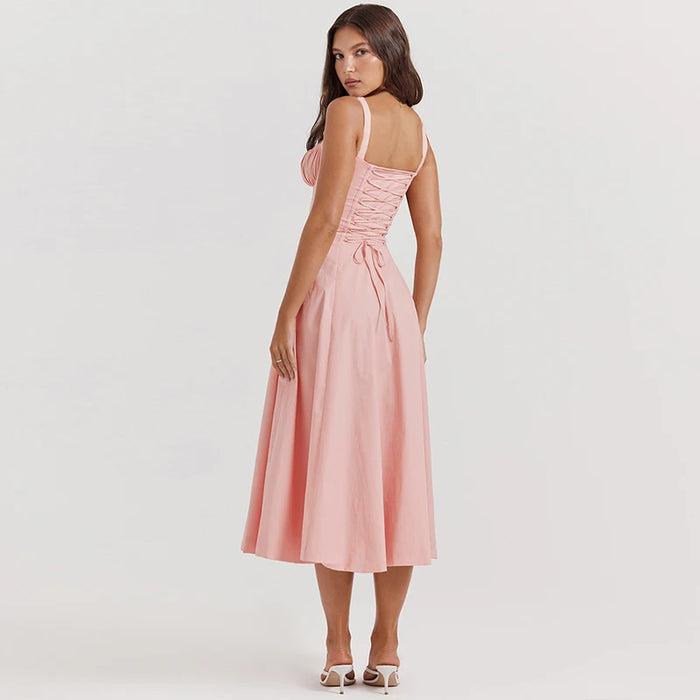 Women's Summer Floral Print Dresses Sweet Elegant Midi Holiday Dress Casual Slit Blue Lace Up Dresses