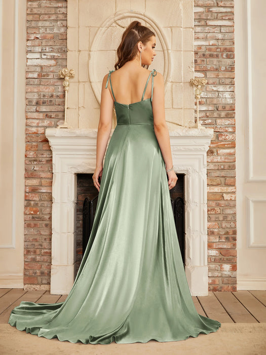 Mint Green Bridesmaid Dresses Side Slit Backless Gown Long Satin Summer Evening Dress For Women