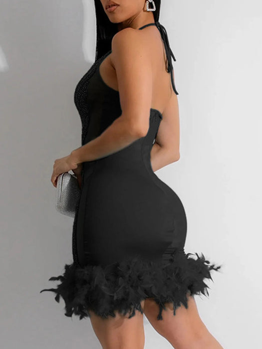 Black white slip sequin summer dress women party club dress see through mesh midi evening dresses