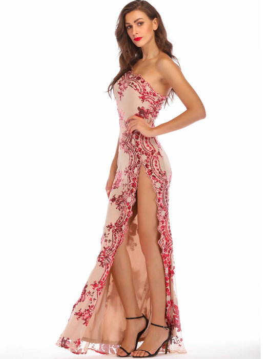 One shoulder Sequins Long dress women summer party dress elegant luxury Night club bodycon maxi dresses