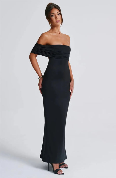 Strapless Backless Sexy Maxi Dress For Women Black Solid Off-shoulder Sleeveless Bodycon Club Party Long Dress Elegant