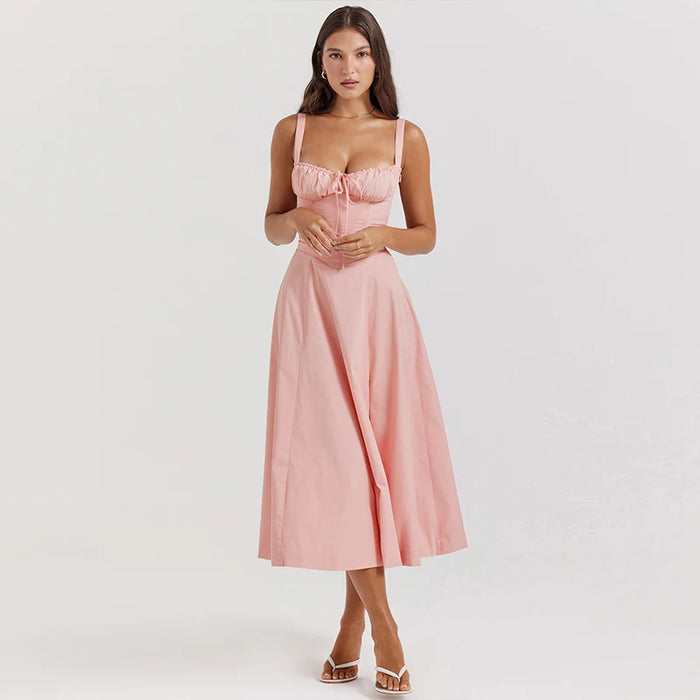 Women's Summer Floral Print Dresses Sweet Elegant Midi Holiday Dress Casual Slit Blue Lace Up Dresses