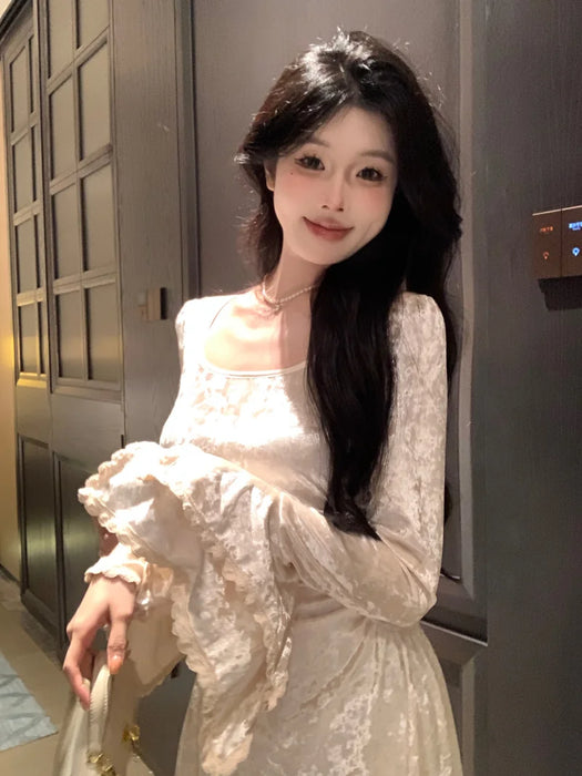 Women Long Sleeve Elegant Party Midi Dress Female Dress Semi Formal