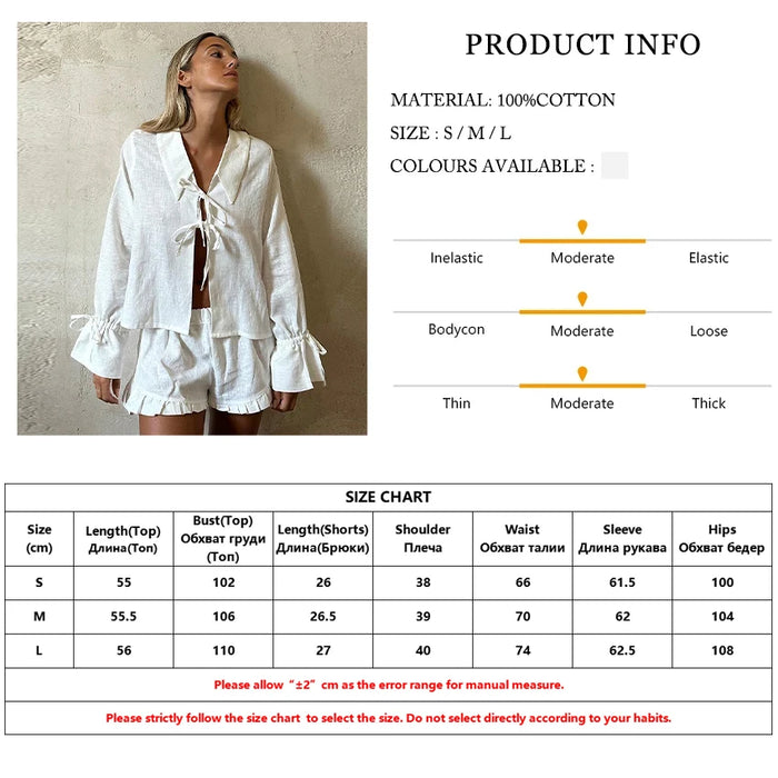 White Cotton 2 Piece Set Women Outfit Casual Long Sleeve Shirt With High Waist Short Set Female Streetwear