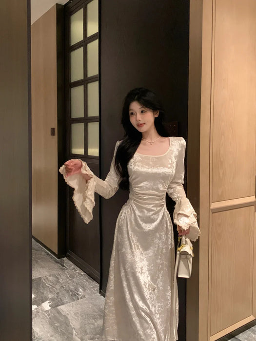 Women Long Sleeve Elegant Party Midi Dress Female Dress Semi Formal