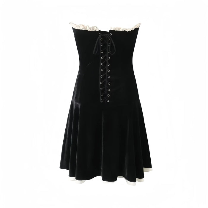 Black Strapless Christmas Dress Sexy A Line Vintage Velvet Party Dresses Mini Elegant Womens Dresses