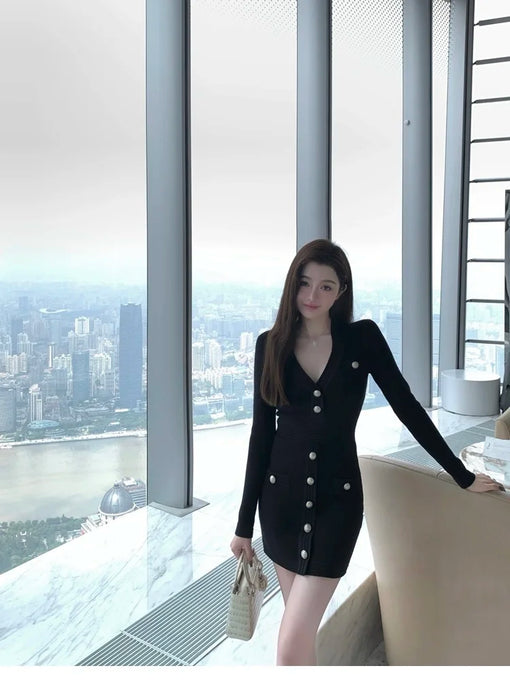 Fall Winter Sweater Women Vintage Long Sleeve Slim Sexy Bodycon Dress Fashion Office Lady