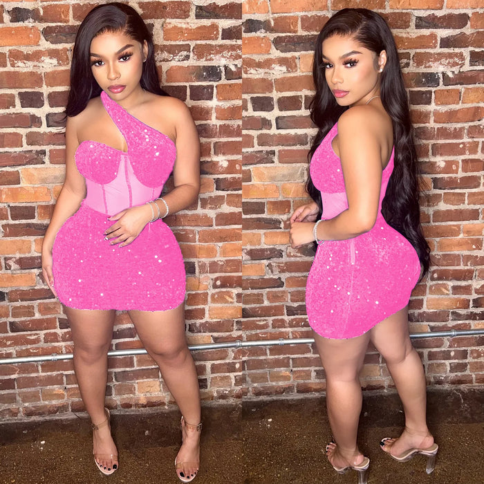 Women Sequined Halter Neck Sleeveless Bodycon Mesh Mini Midi Dress Summer Sexy Club Party Evening Dresses