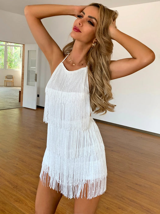 Backless white bodys tassel bodysuit shorts jumpsuit women summer party festival outfit bodycon rompers