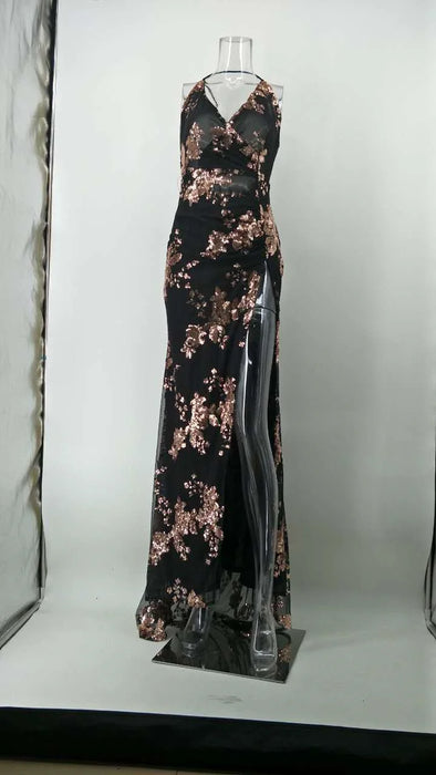 Black Sequins maxi Summer dress women Elegant Backless Party Dress long club Bodycon dresses