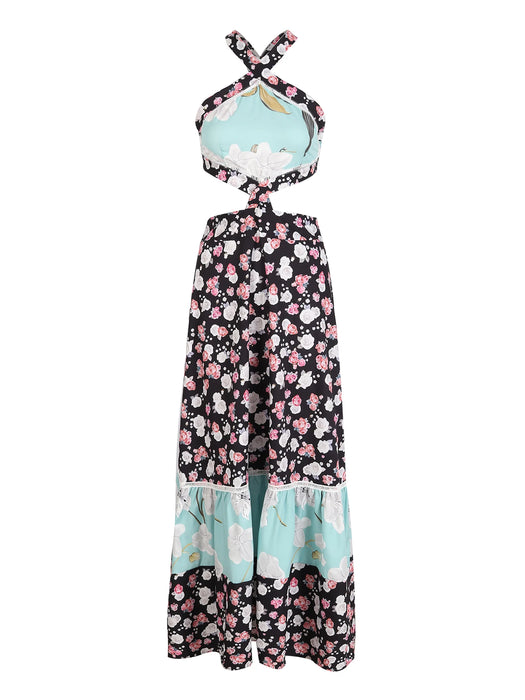 Bohemian Sexy Printed Women Dresses Halter Sleeveless Backless Naked Waist Long Dress Fashion Summer Beach Holiday