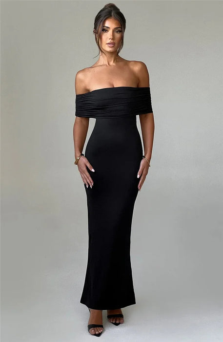 Strapless Backless Sexy Maxi Dress For Women Black Solid Off-shoulder Sleeveless Bodycon Club Party Long Dress Elegant