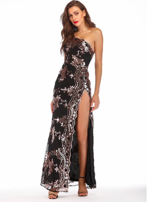 One shoulder Sequins Long dress women summer party dress elegant luxury Night club bodycon maxi dresses