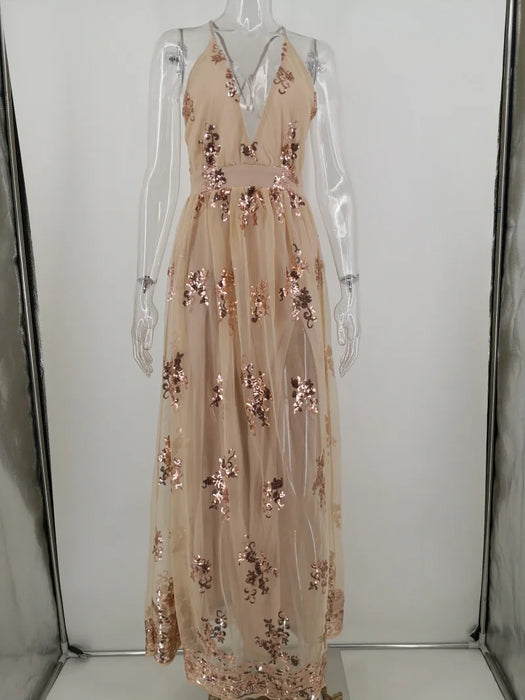 Backless Slip Green Sequin Party dress women summer Night club bodycon maxi Dress elegant evening dresses