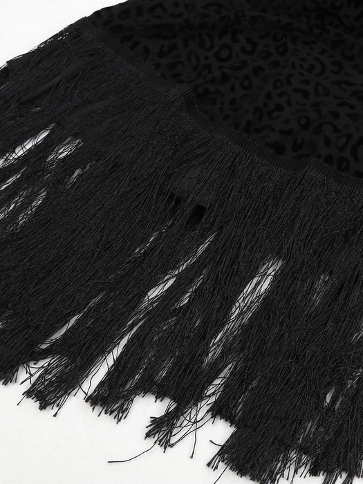 Sexy Women Black Leopard Tassel Mini Dresses Sleeveless Naked Waist Dress Summer Party Evening dress for women