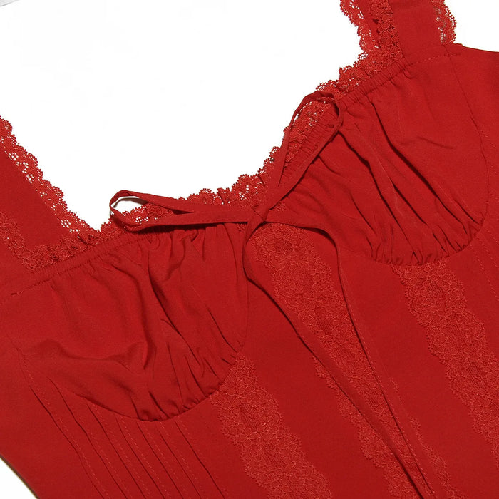 Summer Dresses for Women Red Spaghetti Strap A Line Dress Lovely Elegant Lace Up Party Dress Mini Vacation Dress