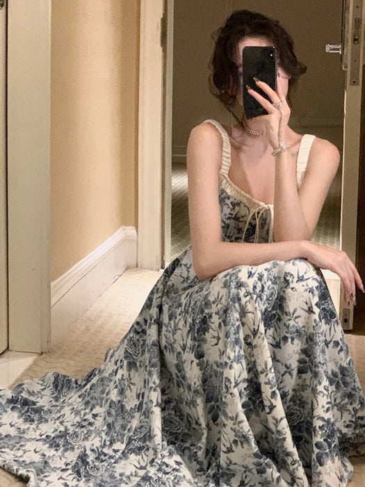 Summer Floral Elegant Midi Dress Women Even Party Black Formal Dresses Sleeveless Bodycon