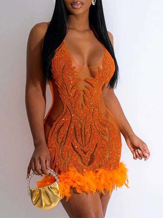 Black white slip sequin summer dress women party club dress see through mesh midi evening dresses