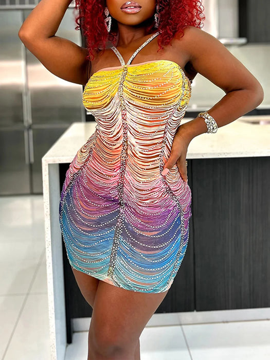 Backless mini rhinestone party dress women elegant luxury bodycon club evening dresses