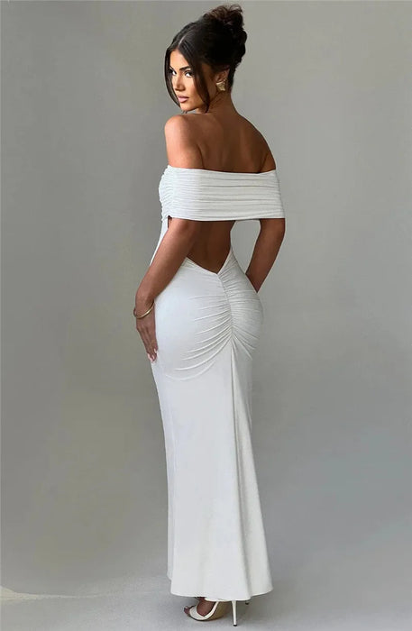 Strapless Backless Sexy Maxi Dress For Women Black Solid Off-shoulder Sleeveless Bodycon Club Party Long Dress Elegant