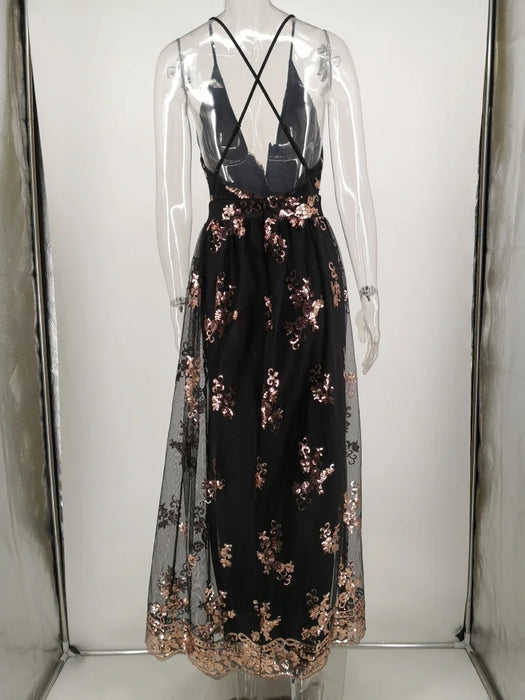 Backless Slip Green Sequin Party dress women summer Night club bodycon maxi Dress elegant evening dresses