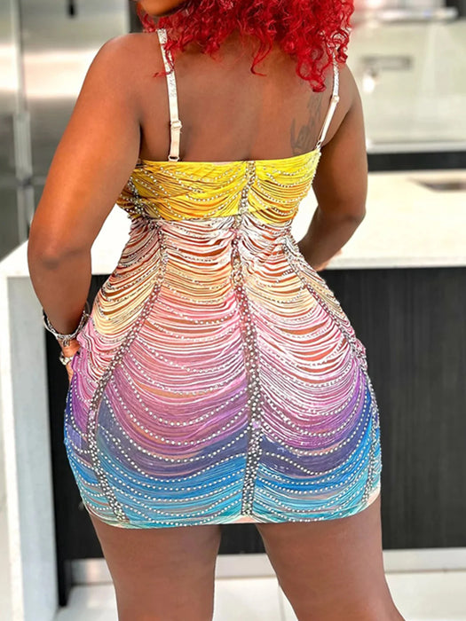 Backless mini rhinestone party dress women elegant luxury bodycon club evening dresses