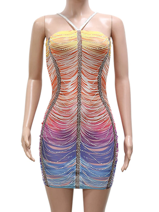 Backless mini rhinestone party dress women elegant luxury bodycon club evening dresses