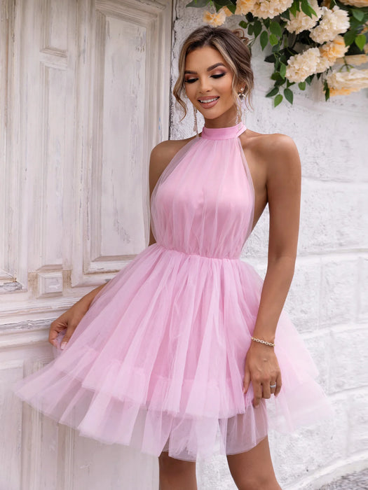 Pink bridesmaid evening dresses for women elegant mesh birthday wedding party dress white mini summer dress