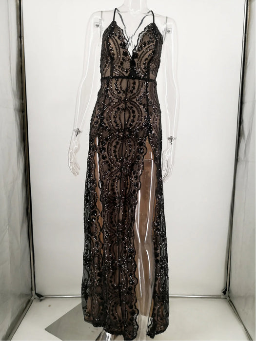 Sequins Summer Maxi Dress Women Spaghetti Strap party dress Night club Long wedding guest Dresses