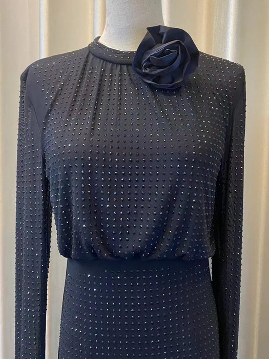 Rhinestones Long Dress New Fall Spring Women Fashion Party Dress