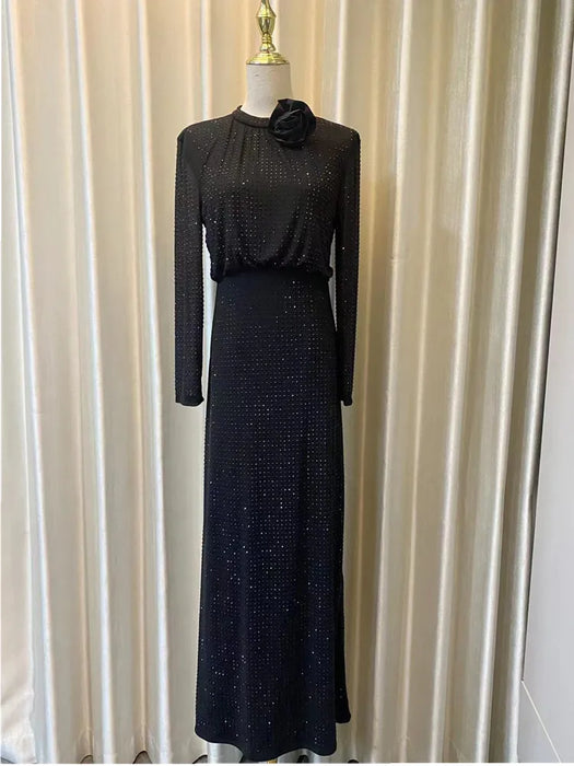 Rhinestones Long Dress New Fall Spring Women Fashion Party Dress