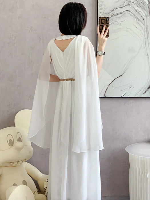 Luxurry White Long Dress Women Sleeveless High-End Vintage Elegant Party Dresses