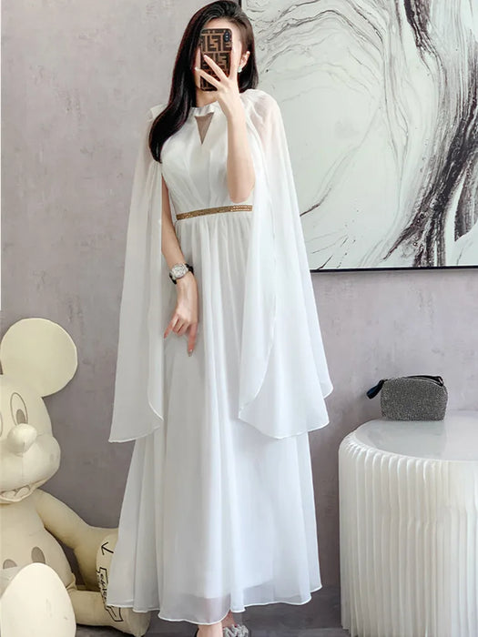 Luxurry White Long Dress Women Sleeveless High-End Vintage Elegant Party Dresses